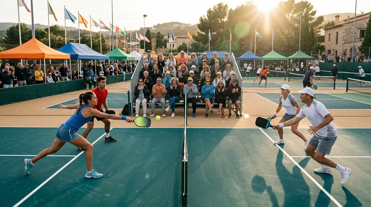 Ambiente de un torneo de pickleball en España con público en la grada